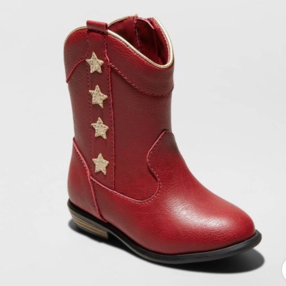 Red with Gold Stars Western Cowboy Cowgirl Boots - Picture 4 of 6